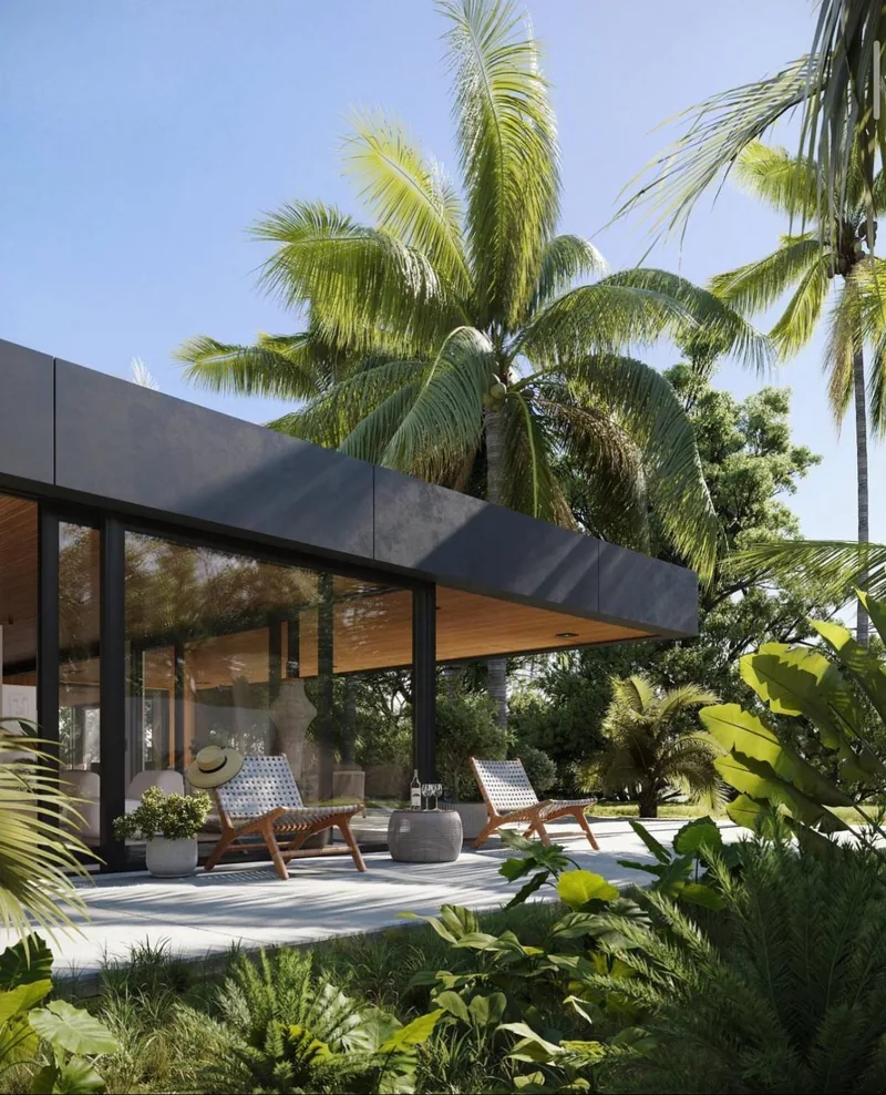 Área exterior com jardim