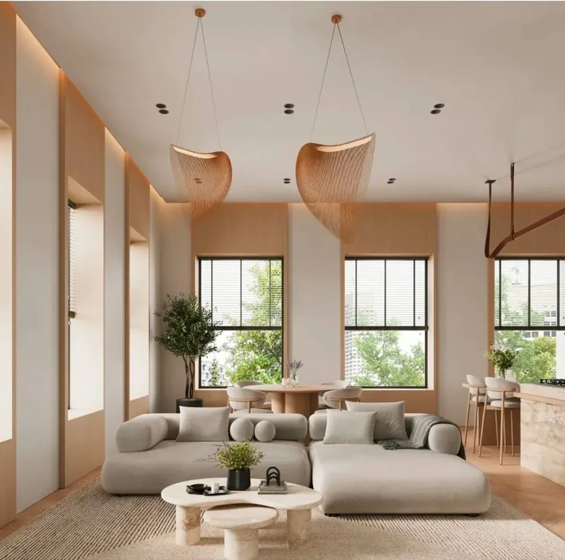 Sala com iluminação pendente